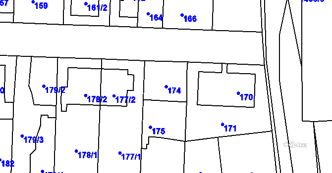 Parcela st. 174 v KÚ Dolní Chabry, Katastrální mapa