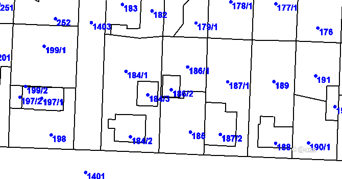 Parcela st. 186/2 v KÚ Dolní Chabry, Katastrální mapa