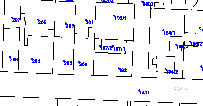 Parcela st. 197 v KÚ Dolní Chabry, Katastrální mapa