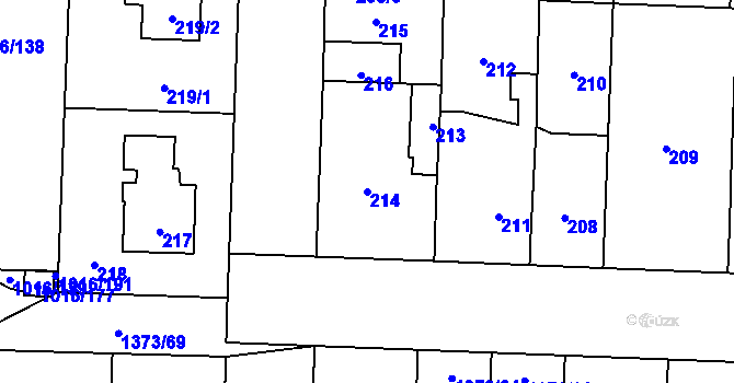 Parcela st. 214 v KÚ Dolní Chabry, Katastrální mapa