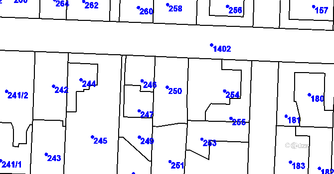 Parcela st. 250 v KÚ Dolní Chabry, Katastrální mapa