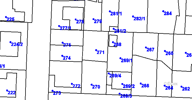Parcela st. 271 v KÚ Dolní Chabry, Katastrální mapa