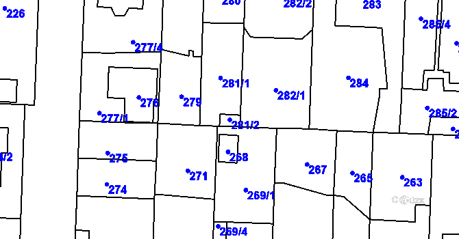 Parcela st. 281/2 v KÚ Dolní Chabry, Katastrální mapa