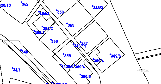 Parcela st. 357 v KÚ Dolní Chabry, Katastrální mapa