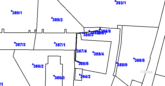 Parcela st. 387/2 v KÚ Dolní Chabry, Katastrální mapa