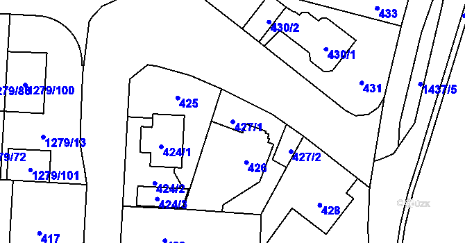 Parcela st. 427/1 v KÚ Dolní Chabry, Katastrální mapa