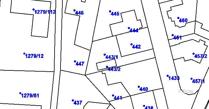 Parcela st. 443/1 v KÚ Dolní Chabry, Katastrální mapa