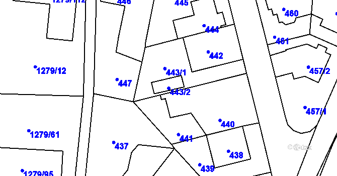 Parcela st. 443/2 v KÚ Dolní Chabry, Katastrální mapa