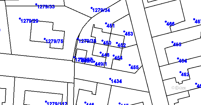 Parcela st. 448 v KÚ Dolní Chabry, Katastrální mapa