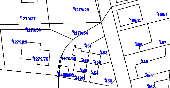 Parcela st. 451 v KÚ Dolní Chabry, Katastrální mapa