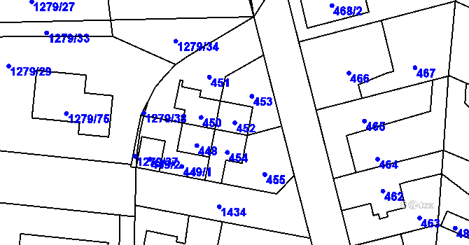 Parcela st. 452 v KÚ Dolní Chabry, Katastrální mapa