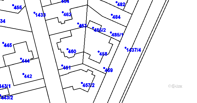 Parcela st. 458 v KÚ Dolní Chabry, Katastrální mapa