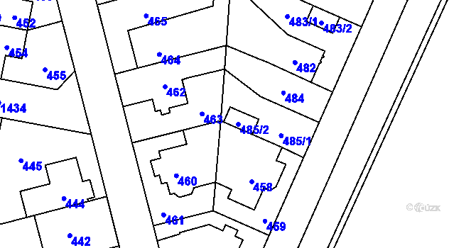 Parcela st. 485/2 v KÚ Dolní Chabry, Katastrální mapa