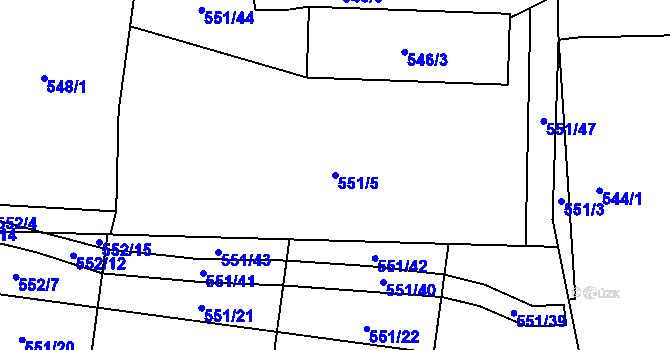 Parcela st. 551/5 v KÚ Dolní Chabry, Katastrální mapa