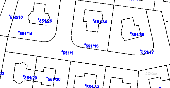 Parcela st. 551/15 v KÚ Dolní Chabry, Katastrální mapa