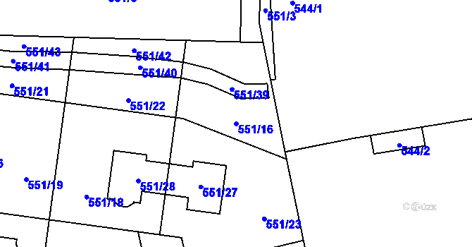 Parcela st. 551/16 v KÚ Dolní Chabry, Katastrální mapa