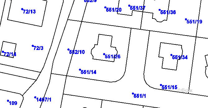 Parcela st. 551/26 v KÚ Dolní Chabry, Katastrální mapa