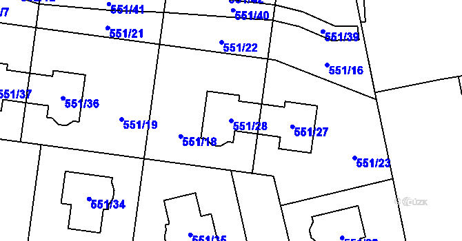 Parcela st. 551/28 v KÚ Dolní Chabry, Katastrální mapa