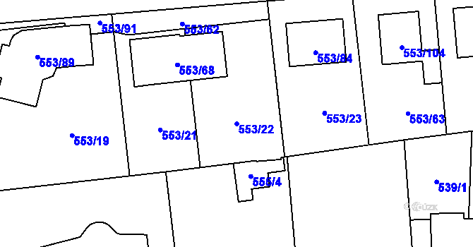 Parcela st. 553/22 v KÚ Dolní Chabry, Katastrální mapa