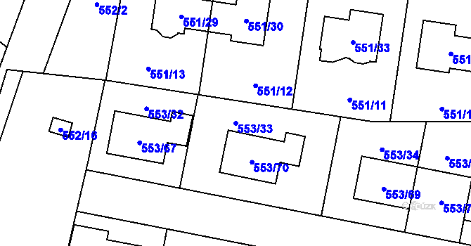 Parcela st. 553/33 v KÚ Dolní Chabry, Katastrální mapa