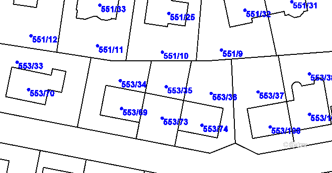 Parcela st. 553/35 v KÚ Dolní Chabry, Katastrální mapa