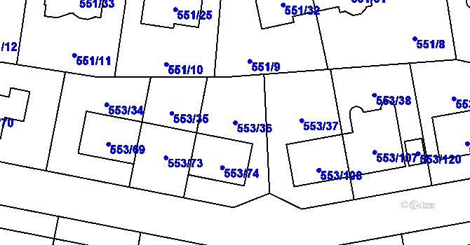 Parcela st. 553/36 v KÚ Dolní Chabry, Katastrální mapa