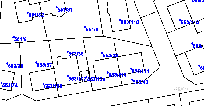 Parcela st. 553/39 v KÚ Dolní Chabry, Katastrální mapa