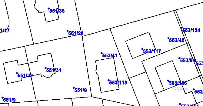 Parcela st. 553/41 v KÚ Dolní Chabry, Katastrální mapa