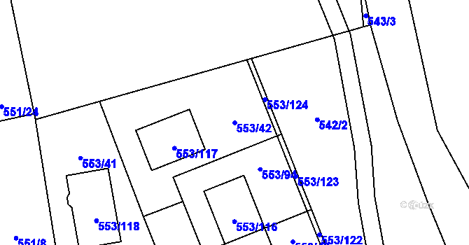Parcela st. 553/42 v KÚ Dolní Chabry, Katastrální mapa