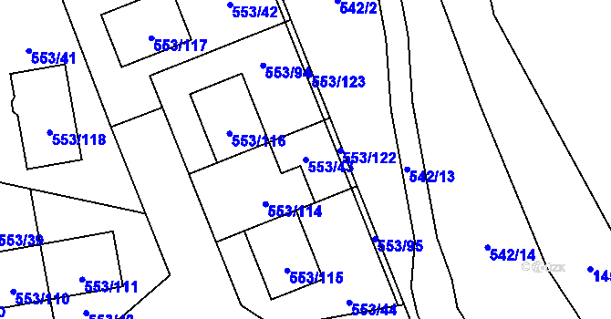 Parcela st. 553/43 v KÚ Dolní Chabry, Katastrální mapa