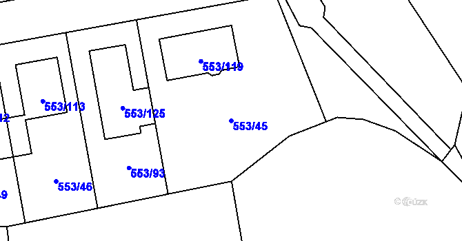 Parcela st. 553/45 v KÚ Dolní Chabry, Katastrální mapa