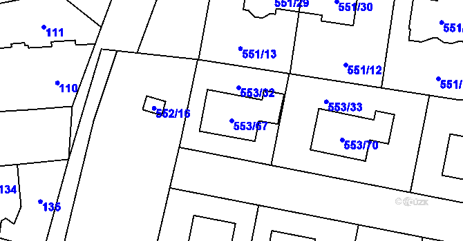 Parcela st. 553/67 v KÚ Dolní Chabry, Katastrální mapa