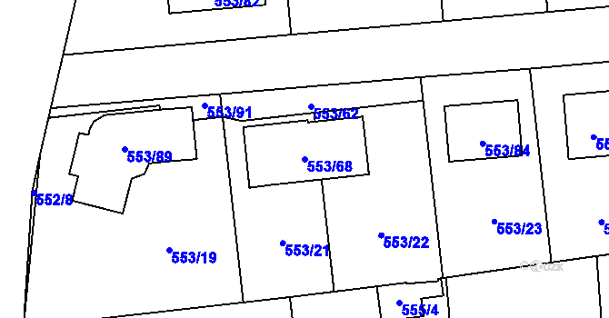 Parcela st. 553/68 v KÚ Dolní Chabry, Katastrální mapa