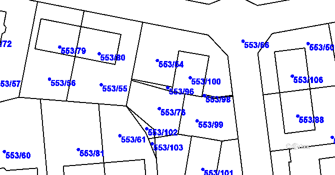 Parcela st. 553/96 v KÚ Dolní Chabry, Katastrální mapa