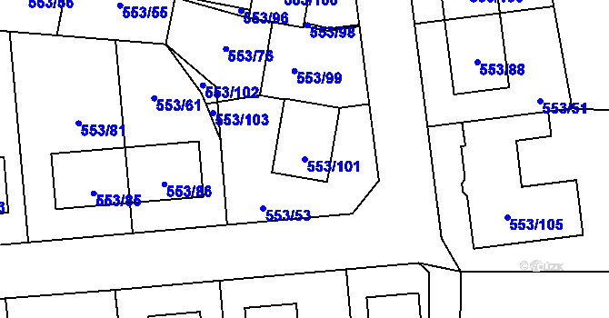 Parcela st. 553/101 v KÚ Dolní Chabry, Katastrální mapa