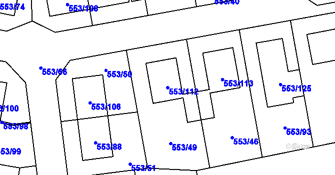 Parcela st. 553/112 v KÚ Dolní Chabry, Katastrální mapa