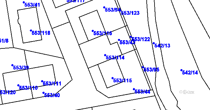 Parcela st. 553/114 v KÚ Dolní Chabry, Katastrální mapa