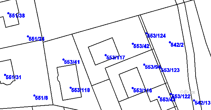 Parcela st. 553/117 v KÚ Dolní Chabry, Katastrální mapa