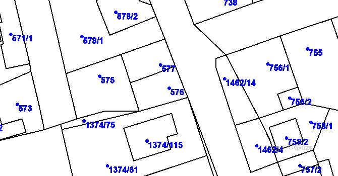 Parcela st. 576 v KÚ Dolní Chabry, Katastrální mapa