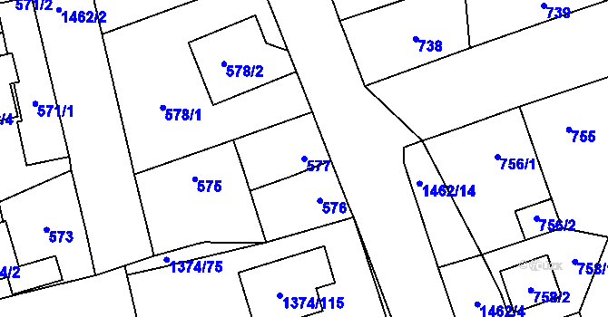 Parcela st. 577 v KÚ Dolní Chabry, Katastrální mapa
