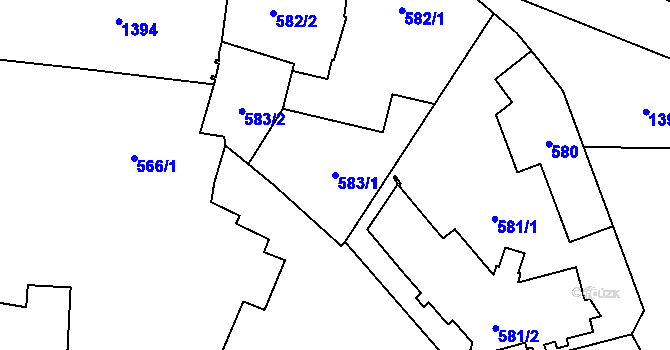 Parcela st. 583/1 v KÚ Dolní Chabry, Katastrální mapa