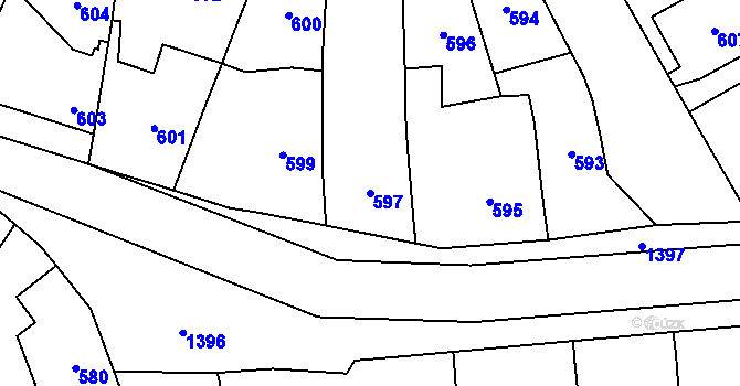 Parcela st. 597 v KÚ Dolní Chabry, Katastrální mapa