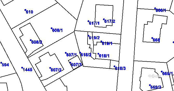 Parcela st. 619 v KÚ Dolní Chabry, Katastrální mapa