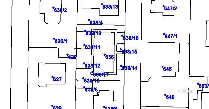 Parcela st. 636 v KÚ Dolní Chabry, Katastrální mapa