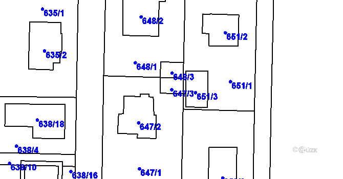Parcela st. 647/3 v KÚ Dolní Chabry, Katastrální mapa