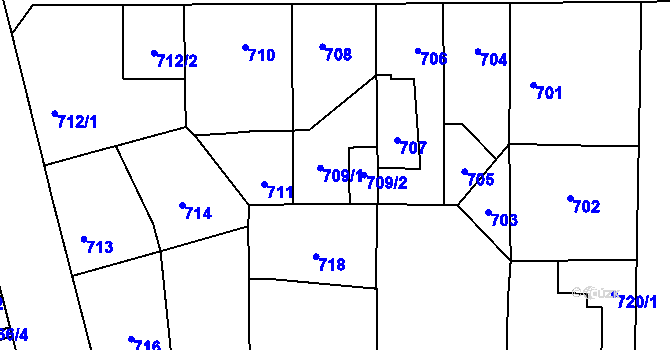 Parcela st. 709 v KÚ Dolní Chabry, Katastrální mapa