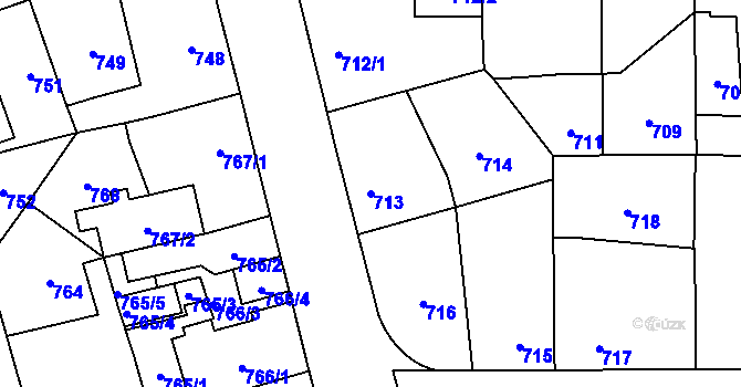 Parcela st. 713 v KÚ Dolní Chabry, Katastrální mapa