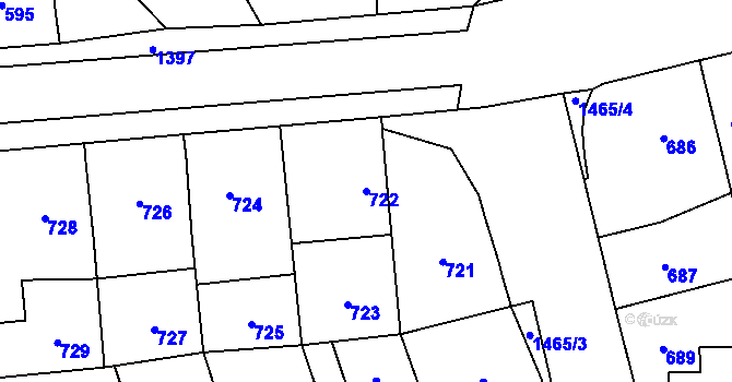 Parcela st. 722 v KÚ Dolní Chabry, Katastrální mapa