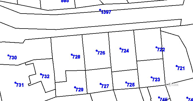 Parcela st. 726 v KÚ Dolní Chabry, Katastrální mapa