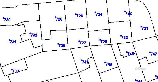 Parcela st. 727 v KÚ Dolní Chabry, Katastrální mapa